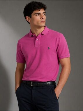 Polo Ralph Lauren Classic Fit Mesh Polo Shirt in Pink with Green Pony 2XLT